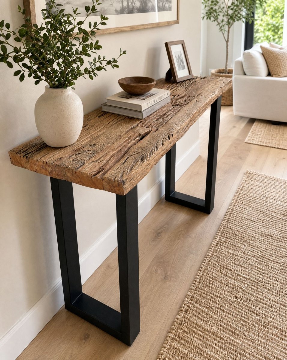 Railway Wooden U Shape Leg Console Table - Art and craft furniture
