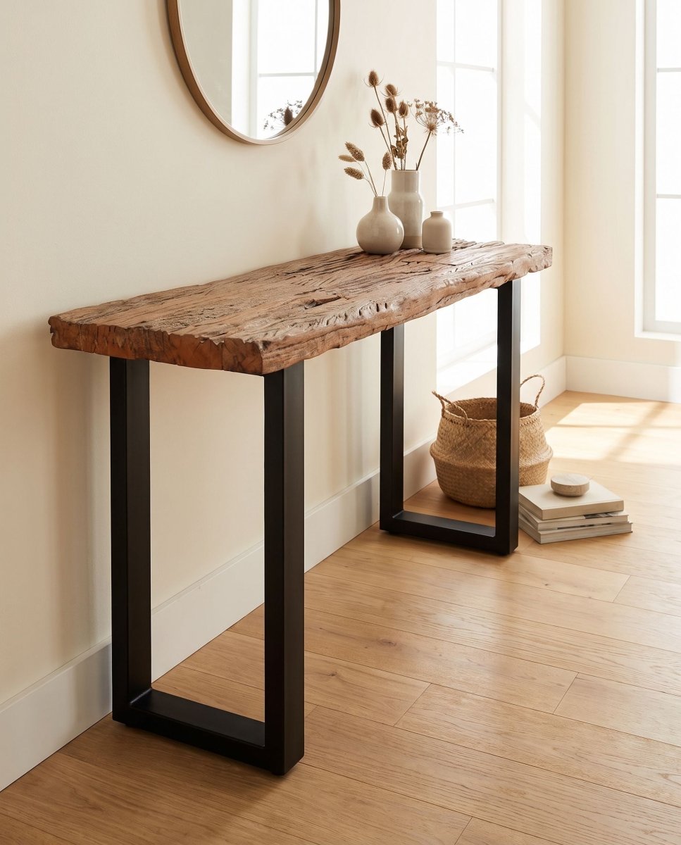 Railway Wooden U Shape Leg Console Table - Art and craft furniture