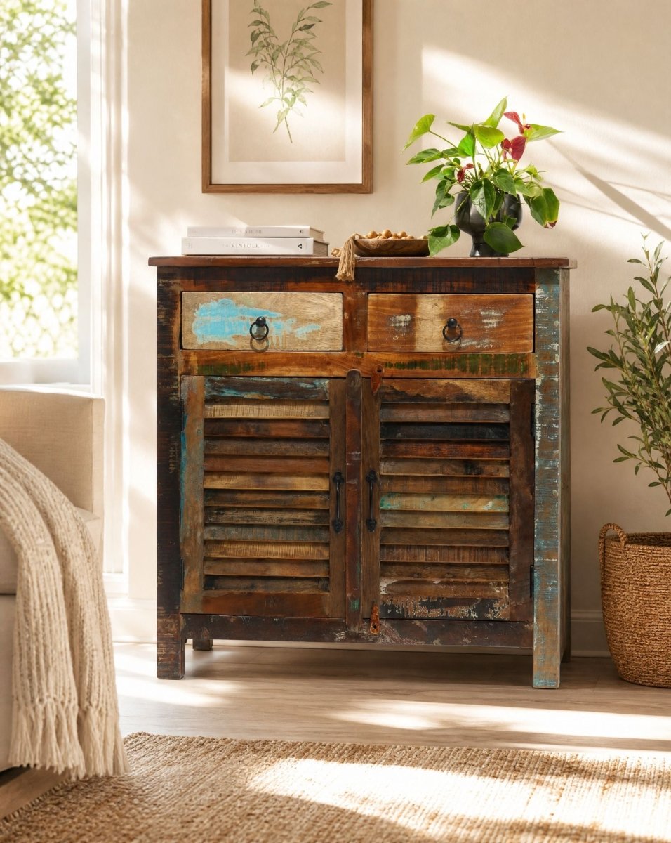 Recycled Wooden Two Door Sideboard - Art and craft furniture