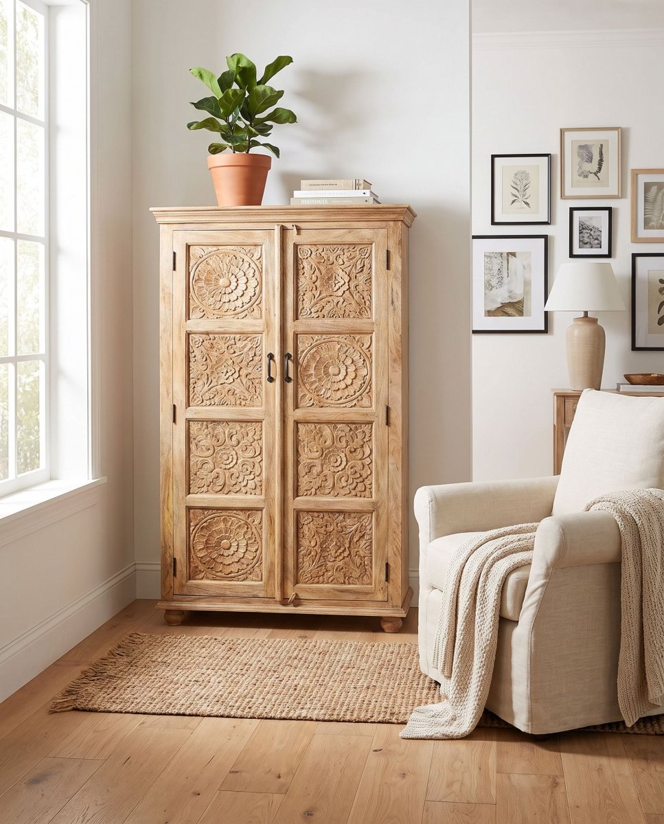 Renova Carved Wooden Cabinet - Art and craft furniture