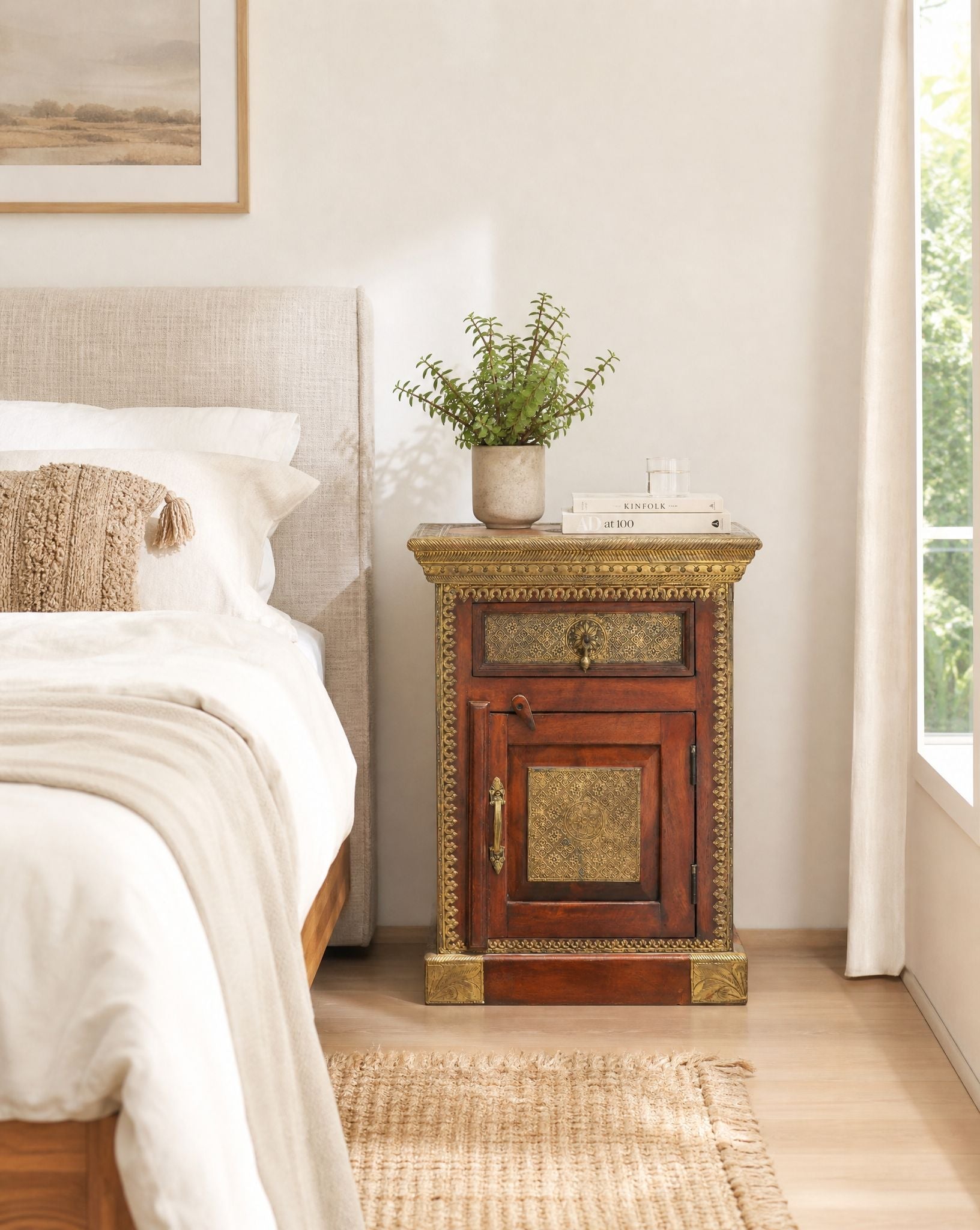 Richmond Brass One Door Nightstand Table - Art and craft furniture