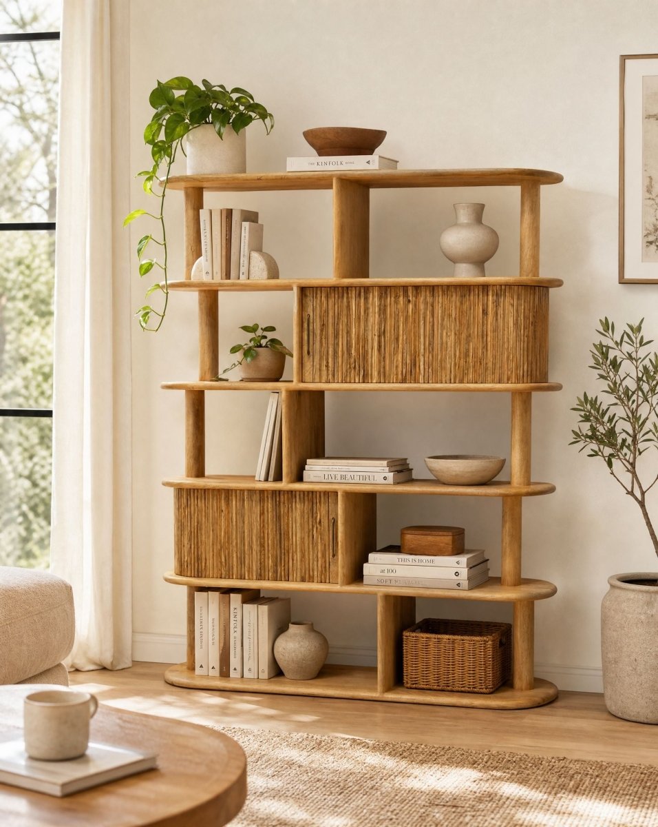 Riviera Fluted Wooden Bookcase - Art and craft furniture