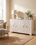 Riyan Carved 4 Door Wooden Sideboard - Art and craft furniture