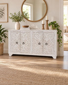Riyan Carved 4 Door Wooden Sideboard - Art and craft furniture
