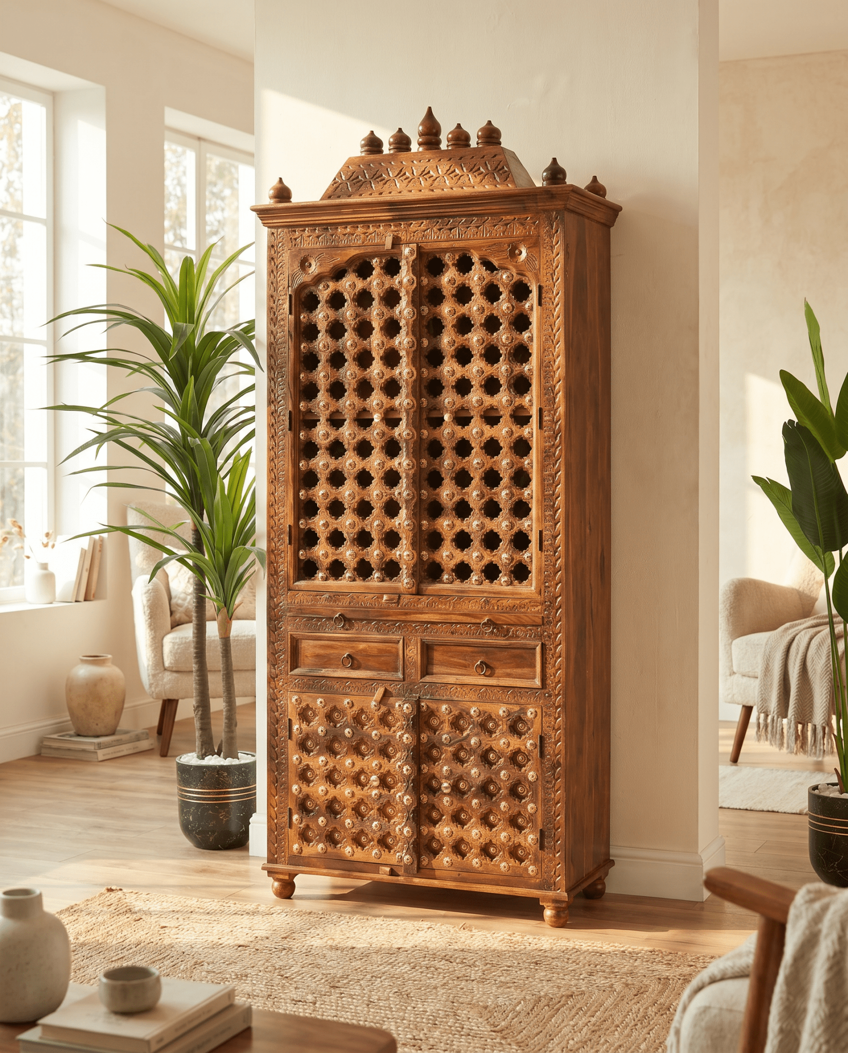 ROSE WOOD FOUR DOOR & TWO DRAWER TEMPLE - Art and craft furniture