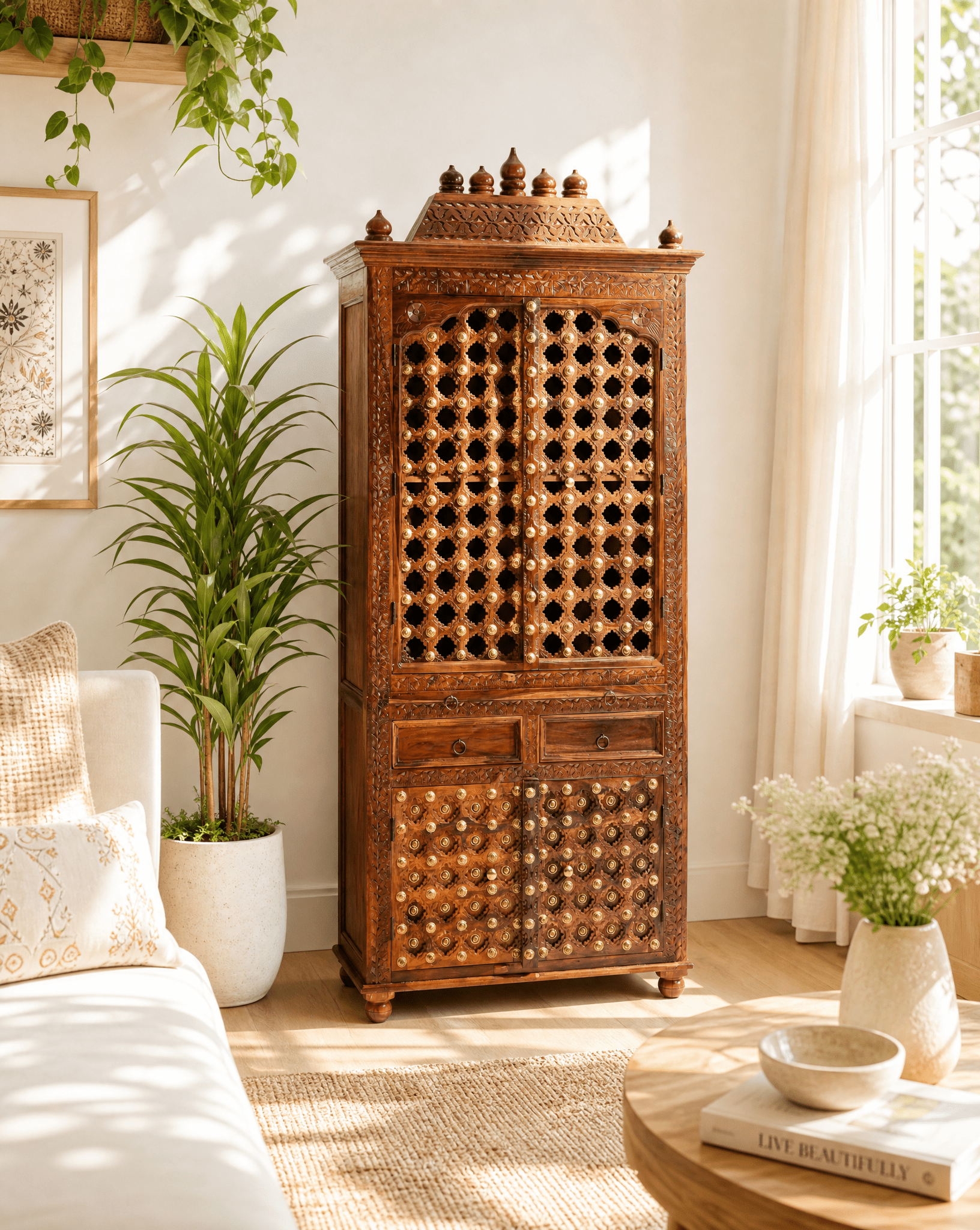 ROSE WOOD FOUR DOOR & TWO DRAWER TEMPLE - Art and craft furniture