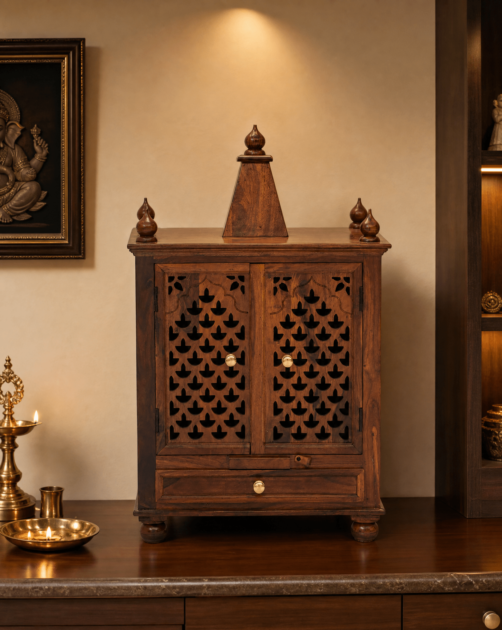 ROSE WOOD TEMPLE TWO DOOR ONE DRAWER - Art and craft furniture