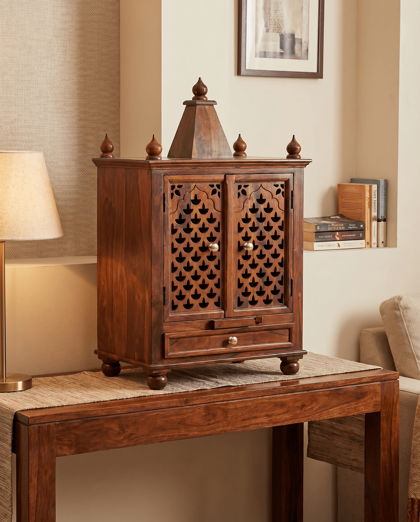 ROSE WOOD TEMPLE TWO DOOR ONE DRAWER - Art and craft furniture