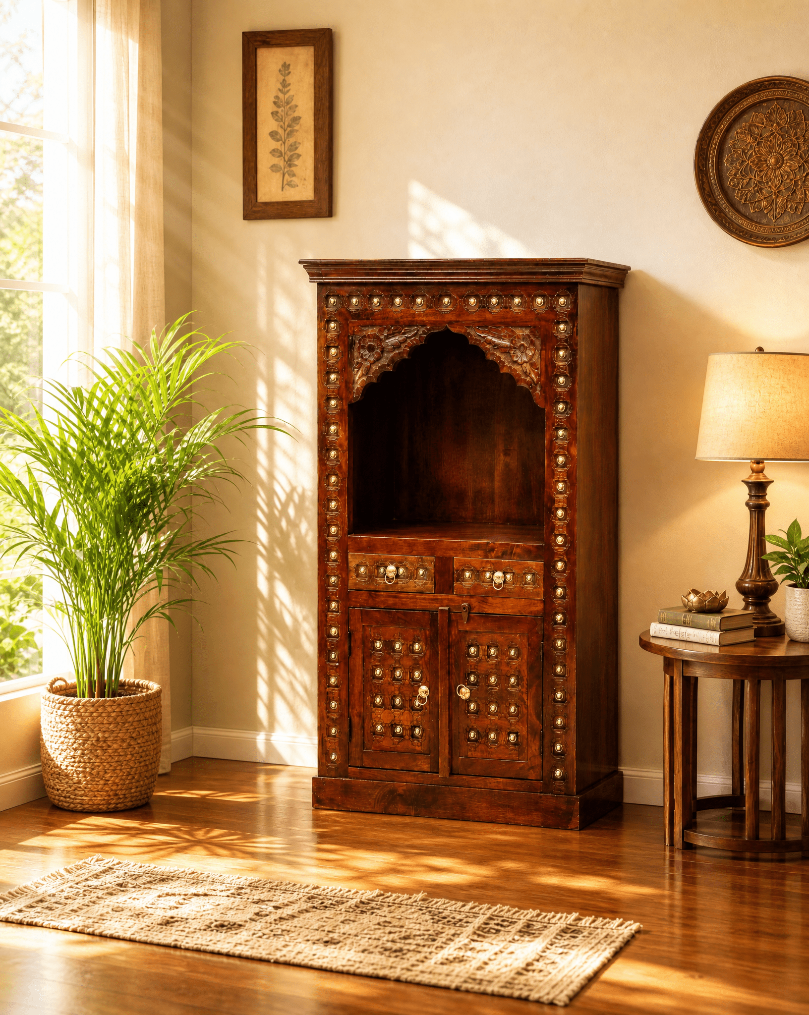 ROSE WOOD TWO DRAWER TWO DOOR TEMPLE - Art and craft furniture
