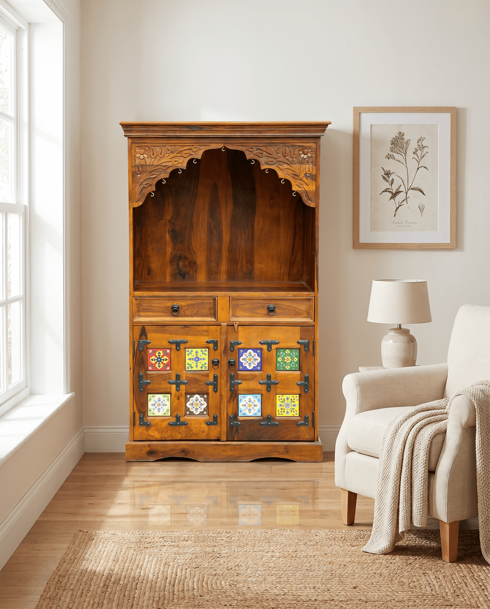 ROSE WOOD TWO TILE DOOR & TWO DRAWER TEMPLE - Art and craft furniture