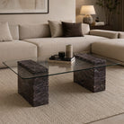 Rosso Levanto Coffee Table with Clear Glass – Antique Finish - Art and craft furniture