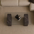 Rosso Levanto Coffee Table with Clear Glass – Antique Finish - Art and craft furniture