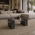 Rosso Levanto Coffee Table with Clear Glass – Antique Finish - Art and craft furniture