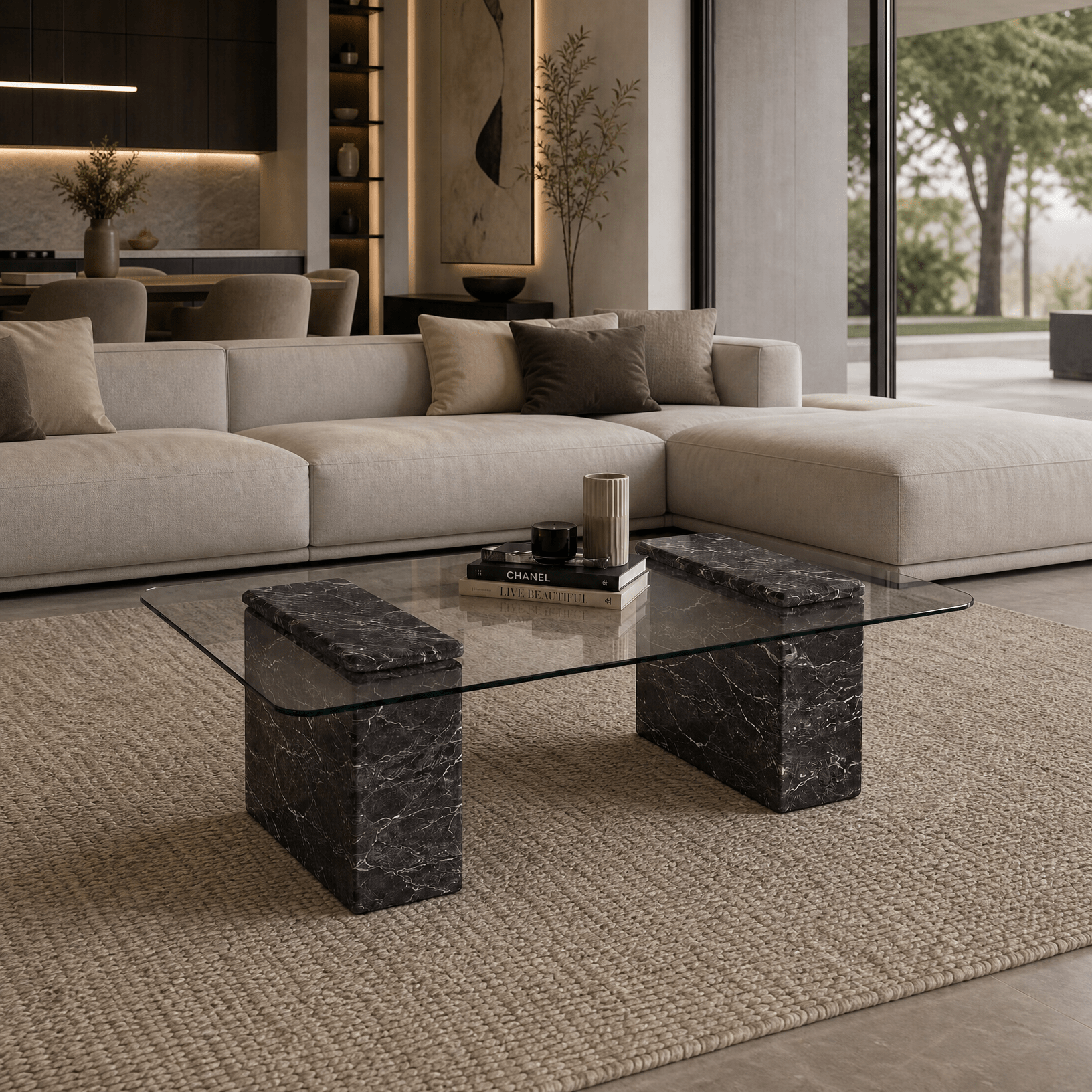 Rosso Levanto Coffee Table with Clear Glass – Antique Finish - Art and craft furniture