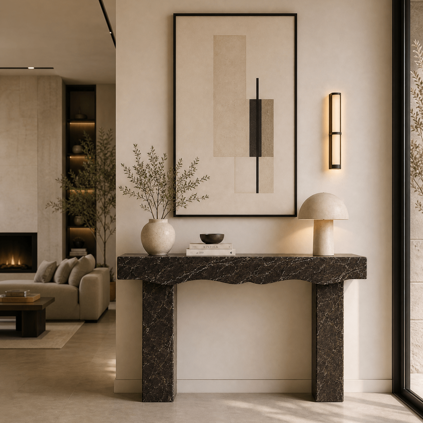 Rosso Levanto Marble Console Table – Antique Finish - Art and craft furniture
