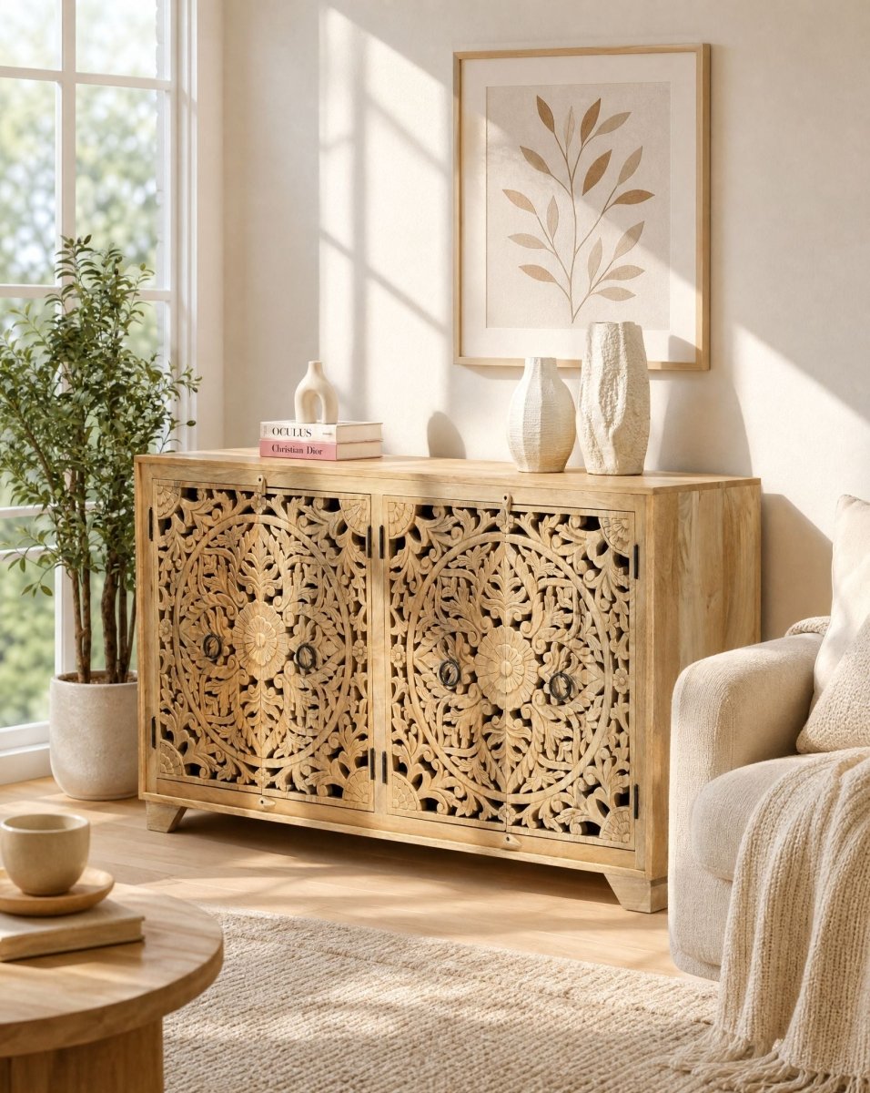 Royal Carved Four Door Sideboard - Art and craft furniture
