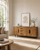 Selvara Mango Wood 3 Door 3 Drawer Sideboard - Art and craft furniture