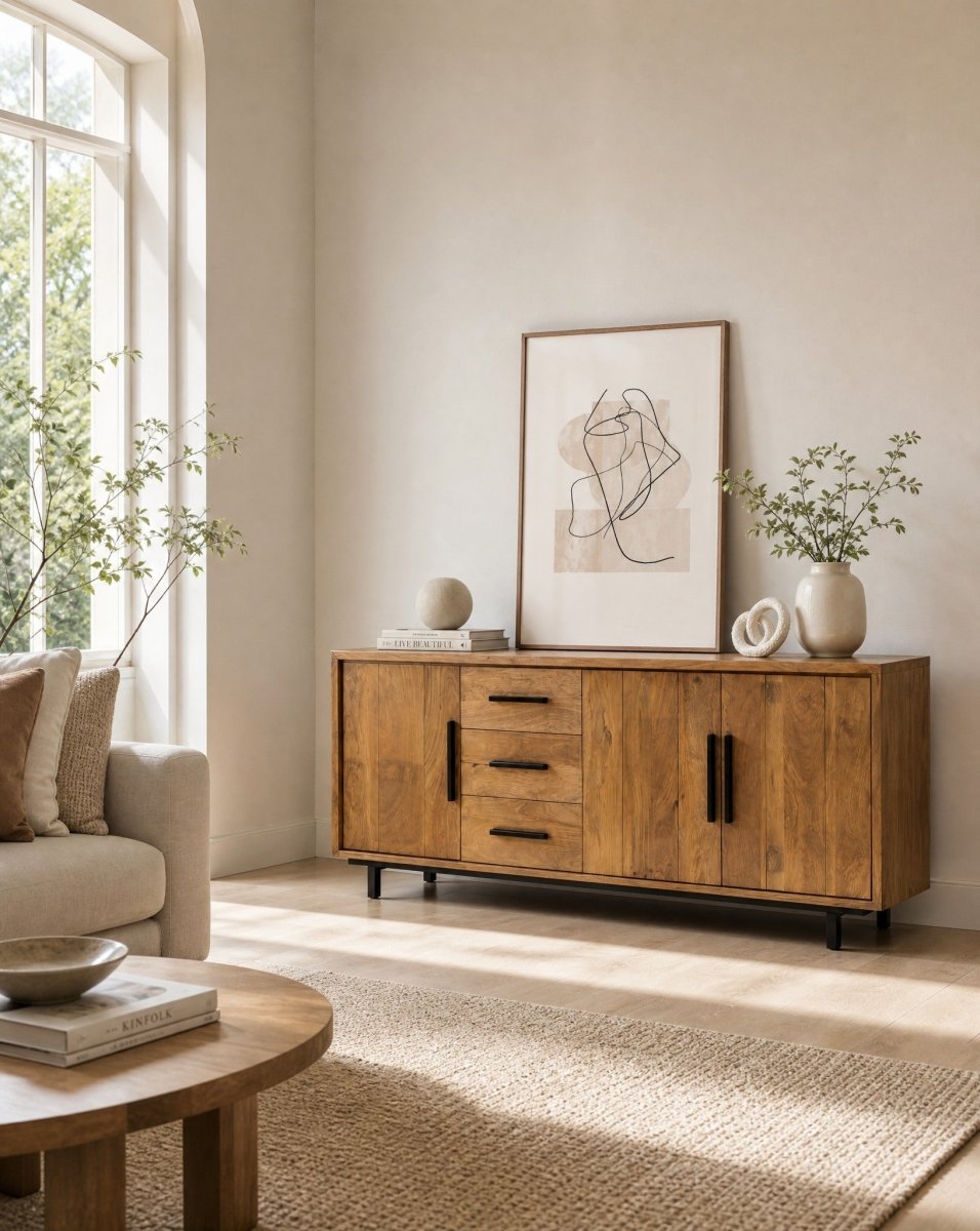 Selvara Mango Wood 3 Door 3 Drawer Sideboard - Art and craft furniture