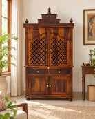 Sheesham Wood 4 Door 2 Drawer Temple - Art and craft furniture