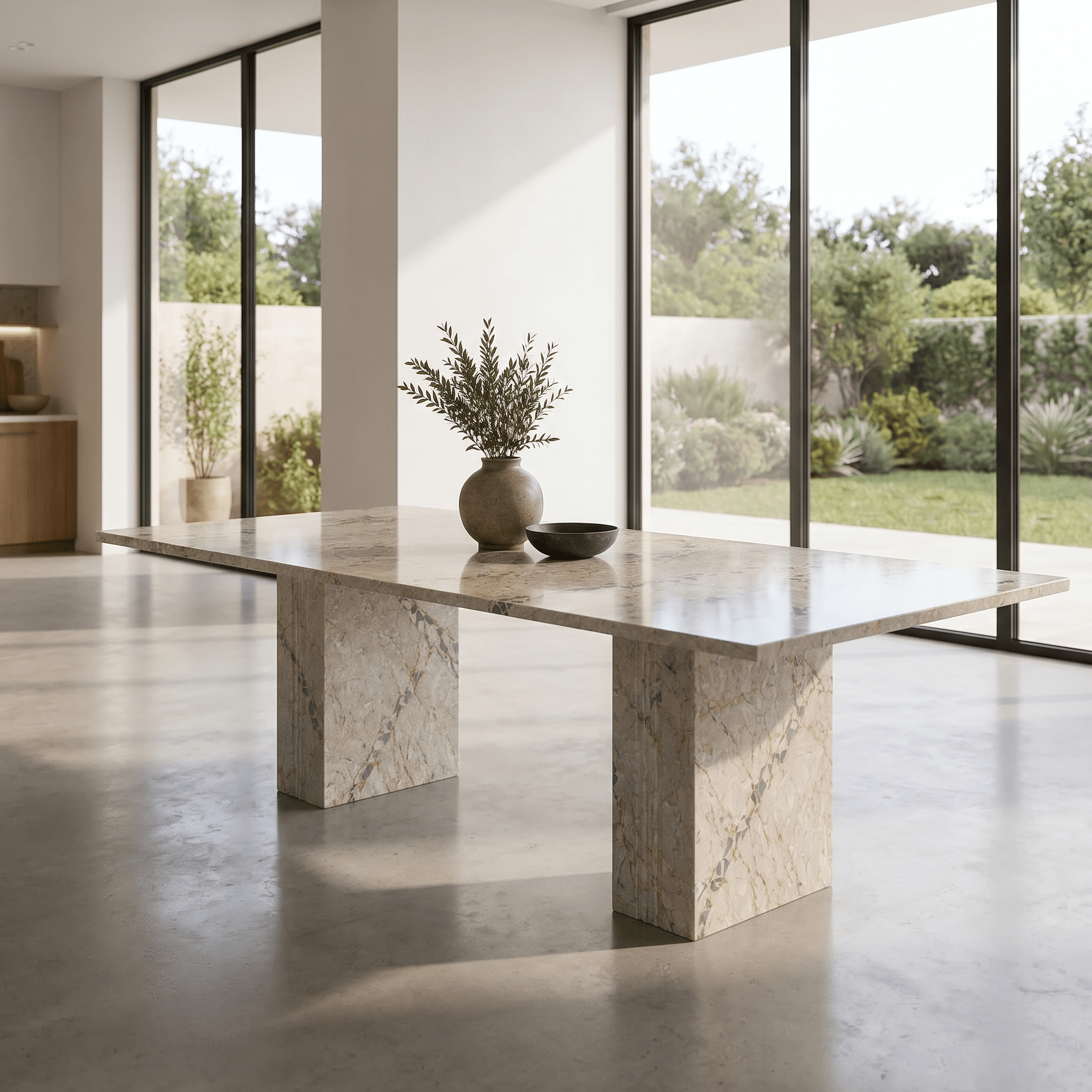 Shera Marble Dining Table – Honed Finish - Art and craft furniture