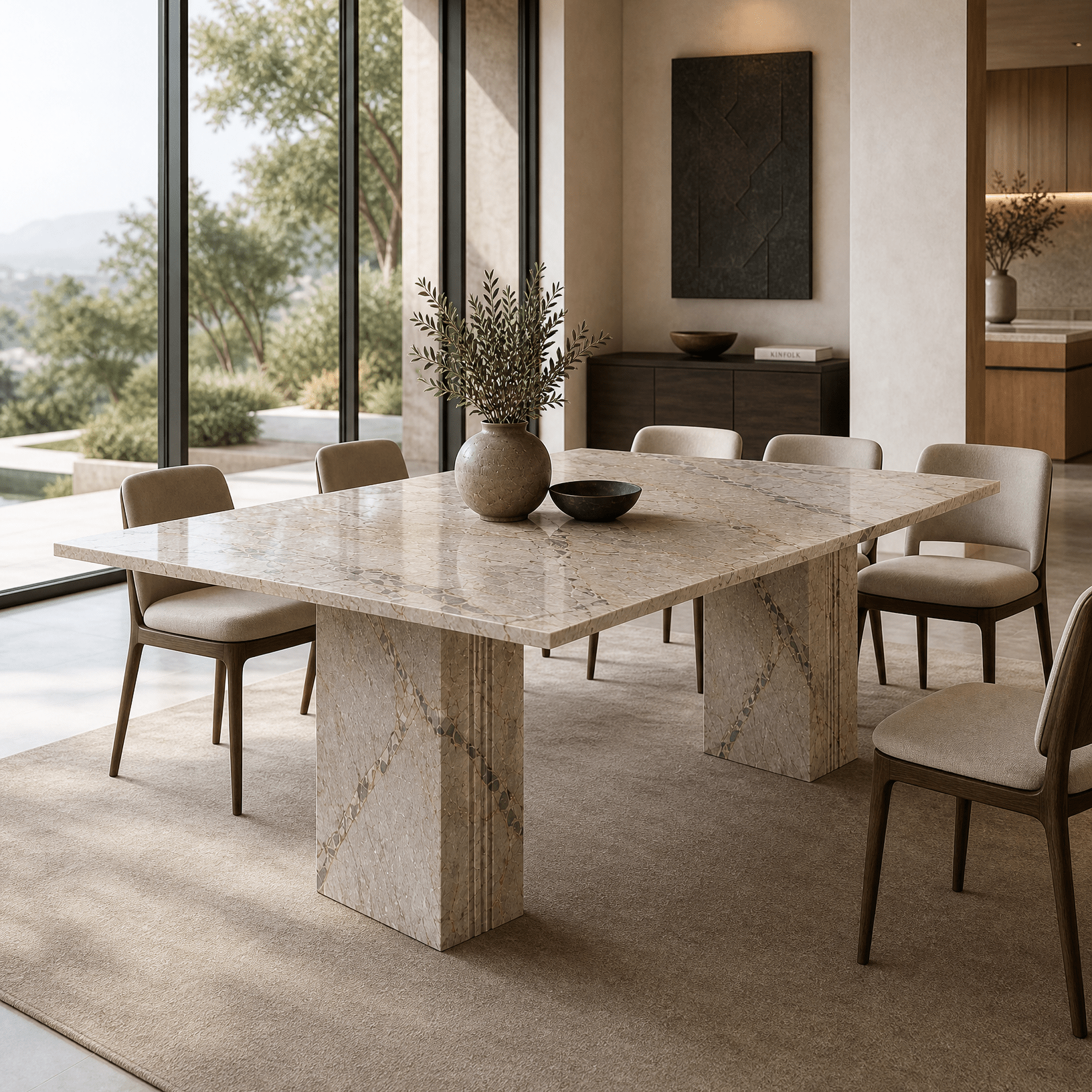 Shera Marble Dining Table – Honed Finish - Art and craft furniture