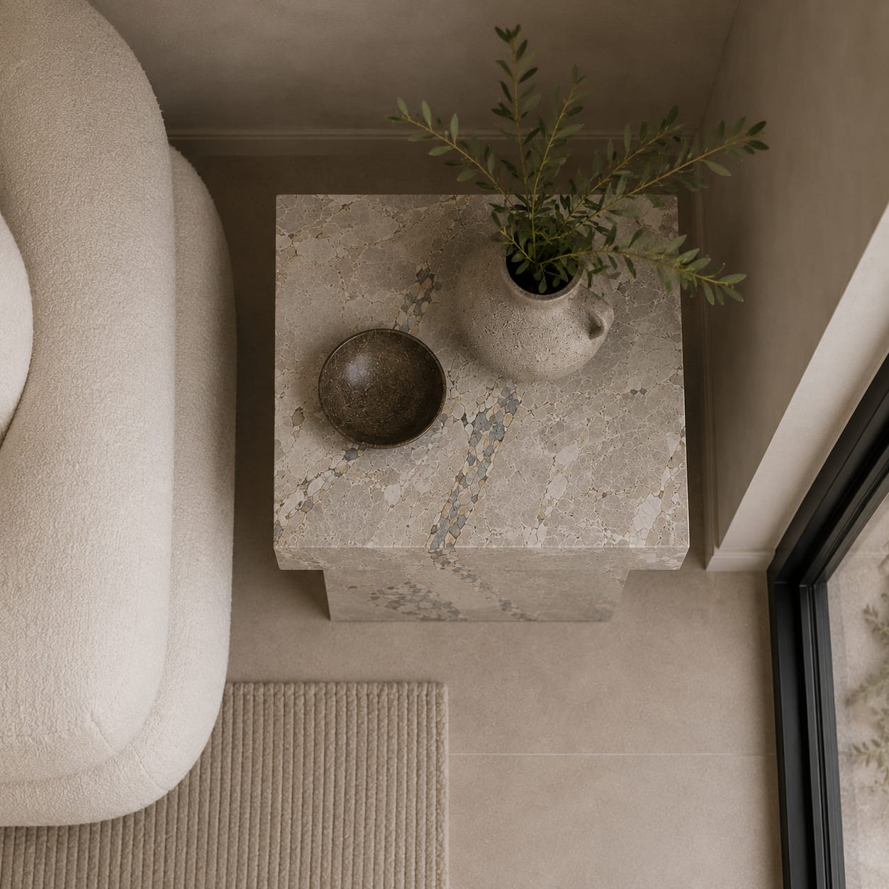 Shera Marble Side Table – Honed Finish - Art and craft furniture