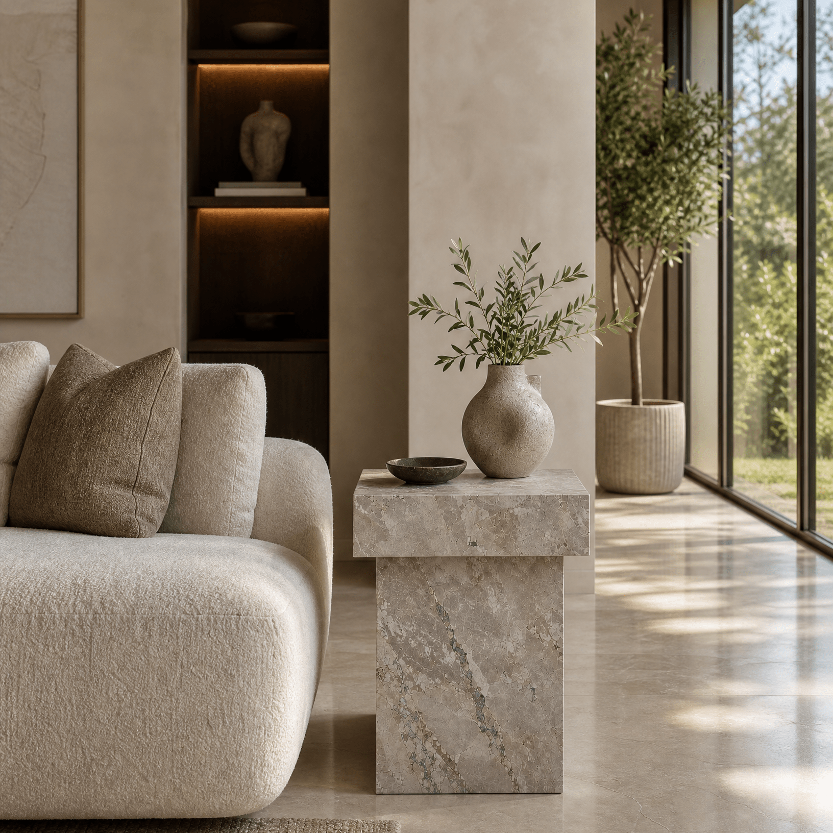 Shera Marble Side Table – Honed Finish - Art and craft furniture