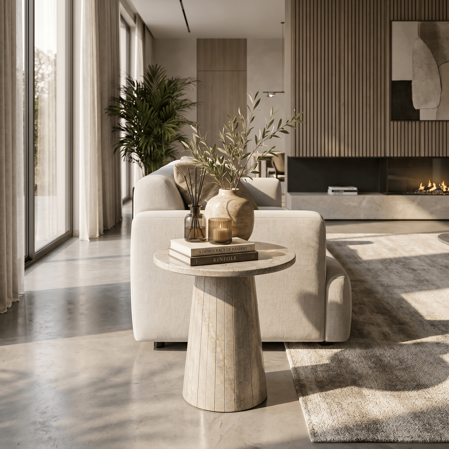 Shera Natural Marble Side Table – Honed Finish - Art and craft furniture