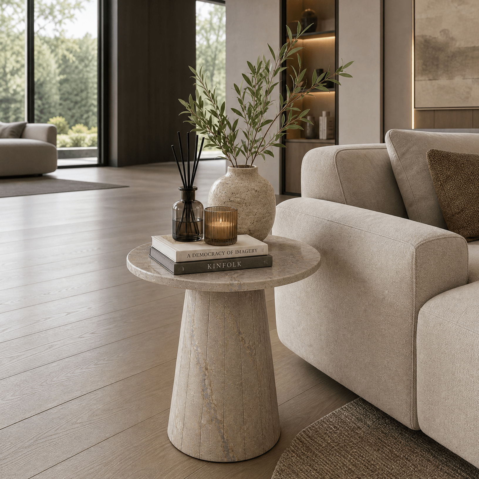 Shera Natural Marble Side Table – Honed Finish - Art and craft furniture