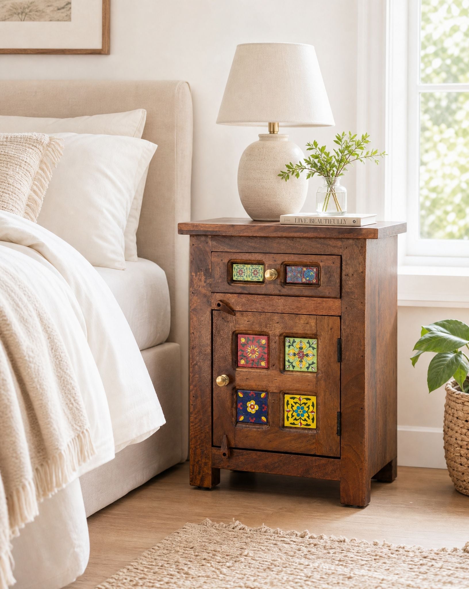 Shestile Sheesam Wood Bedside Table - Art and craft furniture