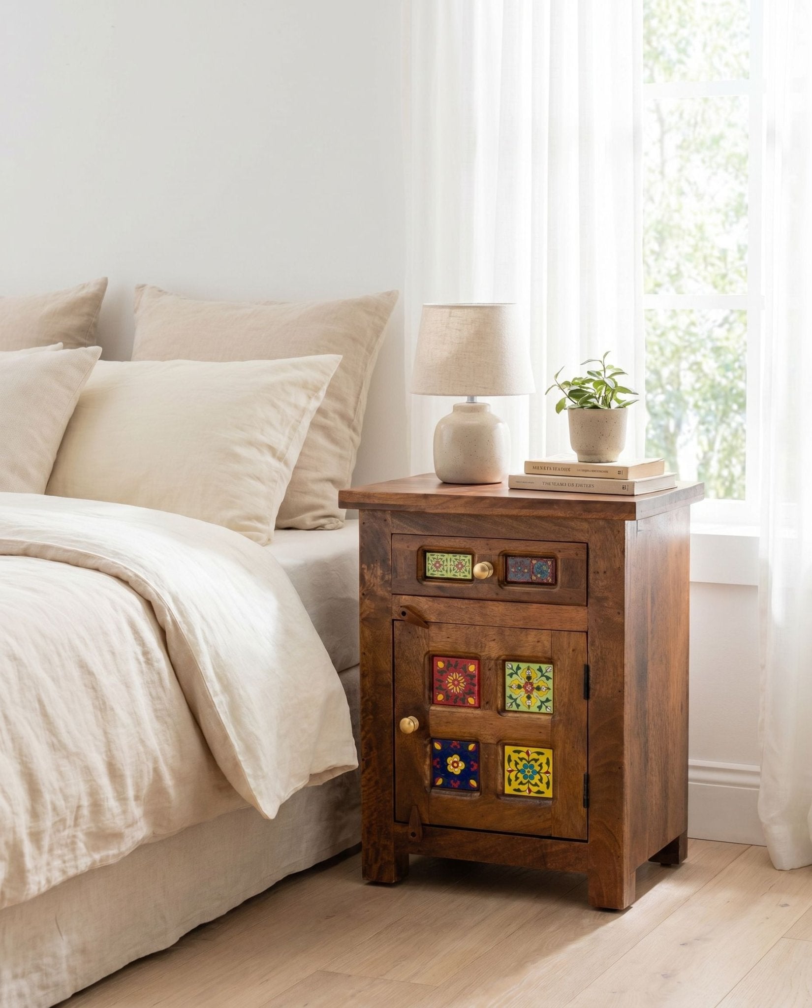 Shestile Sheesam Wood Bedside Table - Art and craft furniture