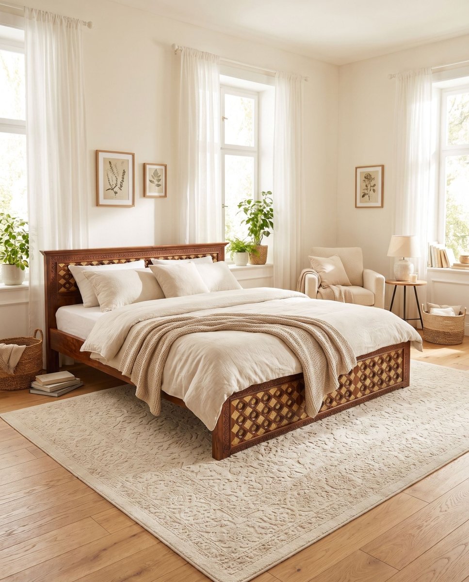 Shestile Wooden Brass Bed - Art and craft furniture