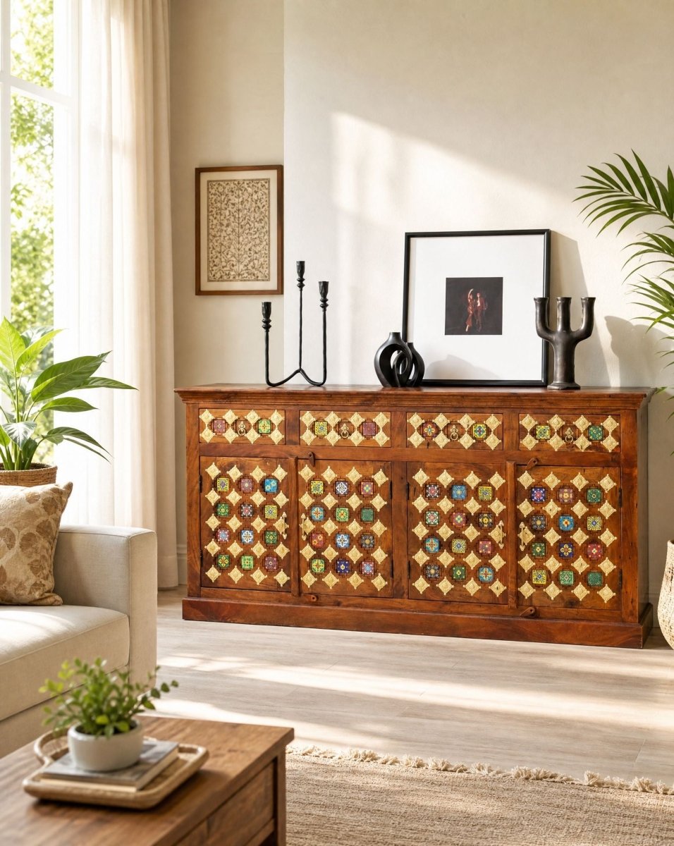 Shestile Wooden Four Door Sideboard - Art and craft furniture