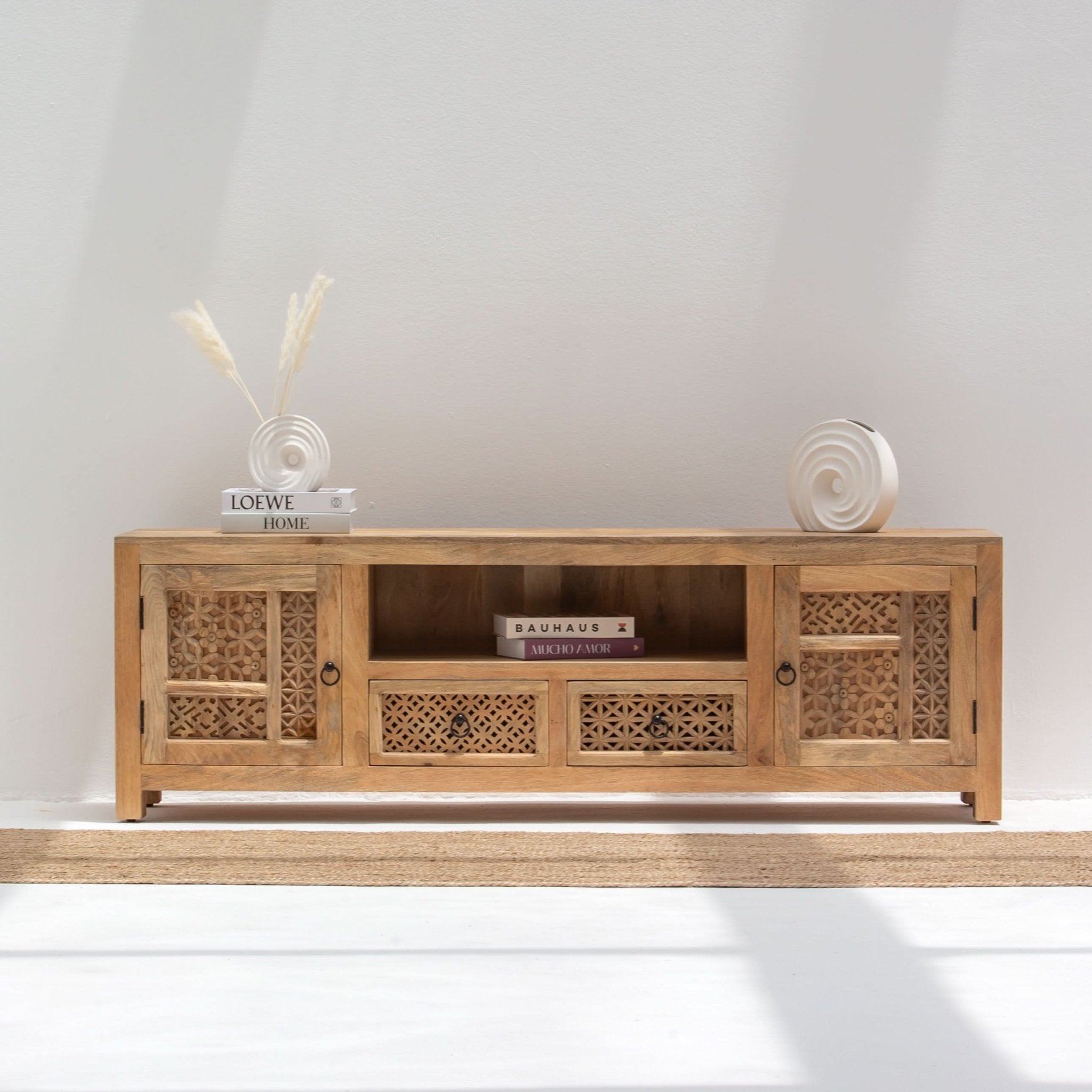 SIERRA WOODEN CARVING TV STAND - Art and craft furniture