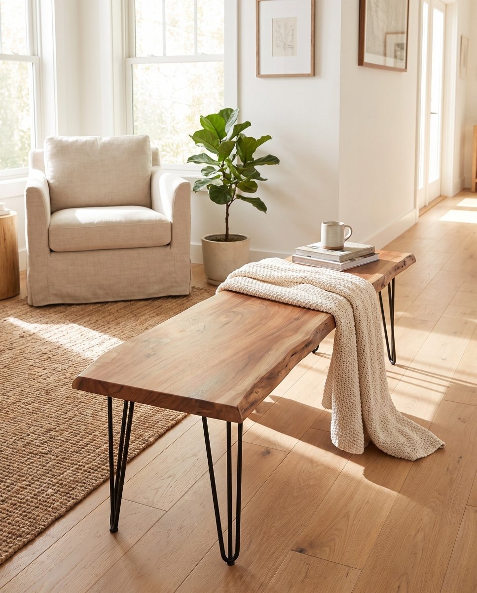 Silvia Acacia Wood Hairpin Leg Bench - Art and craft furniture