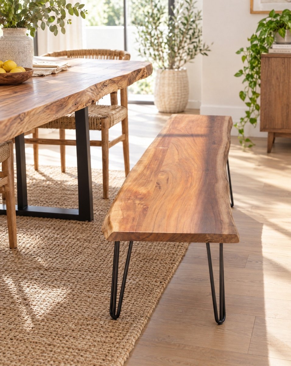 Silvia Acacia Wood Hairpin Leg Bench - Art and craft furniture