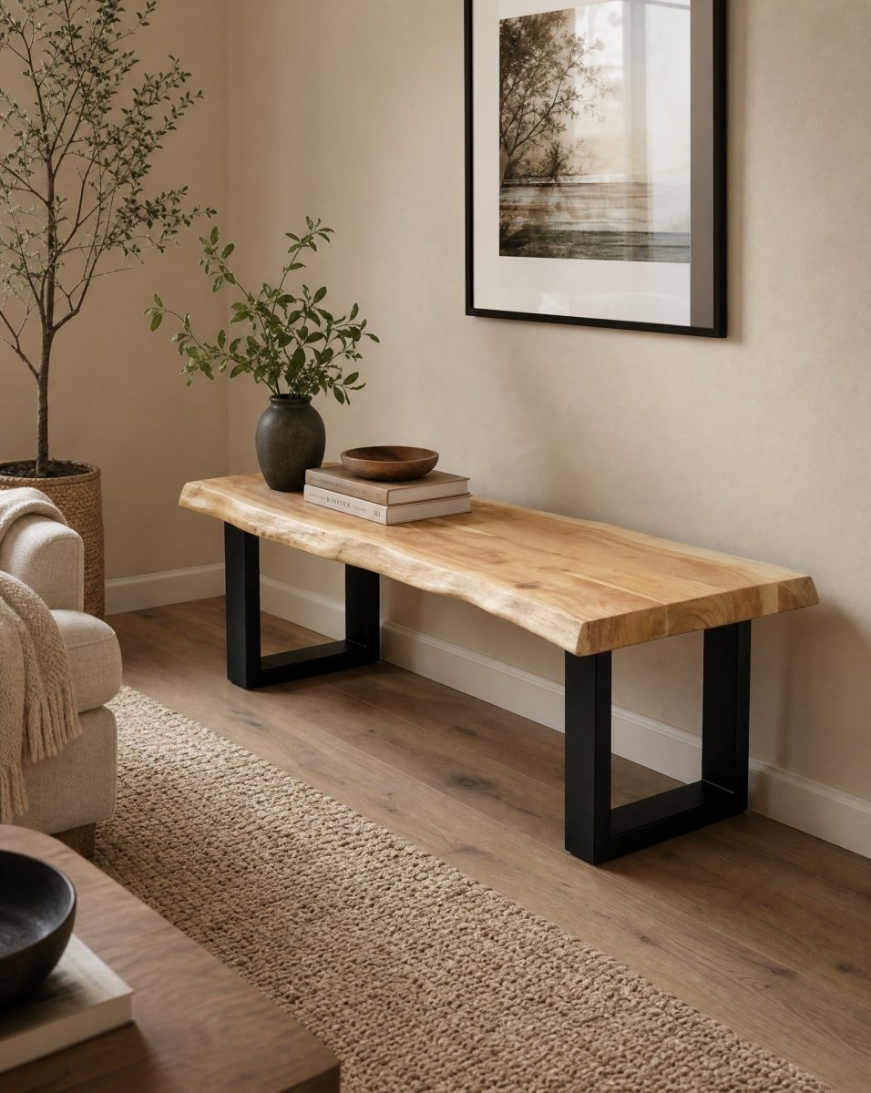Silvia Acacia Wood U Leg Bench - Art and craft furniture