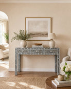 Solara 3 Drawer Mother of Pearl Grey Console Table - Art and craft furniture