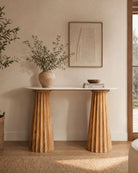 Solara Marble Top Wooden Base Console Table - Art and craft furniture