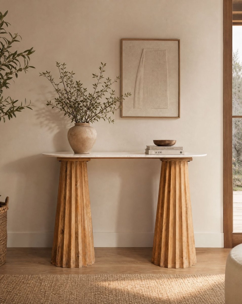 Solara Marble Top Wooden Base Console Table - Art and craft furniture