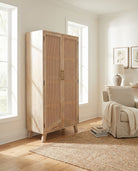 Solento Rattan Door Wooden Cabinet - Art and craft furniture