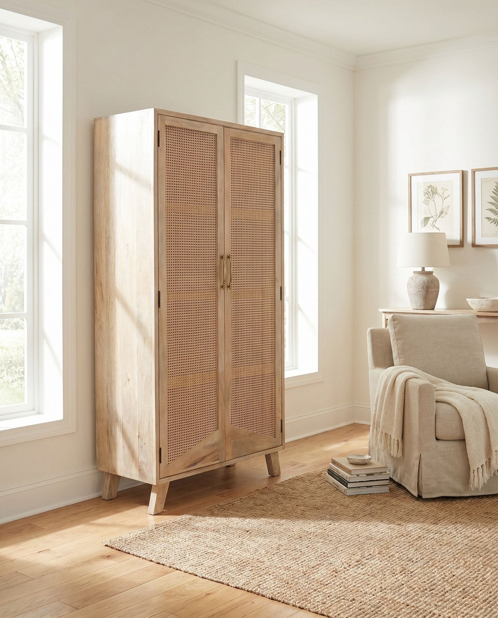 Solento Rattan Door Wooden Cabinet - Art and craft furniture
