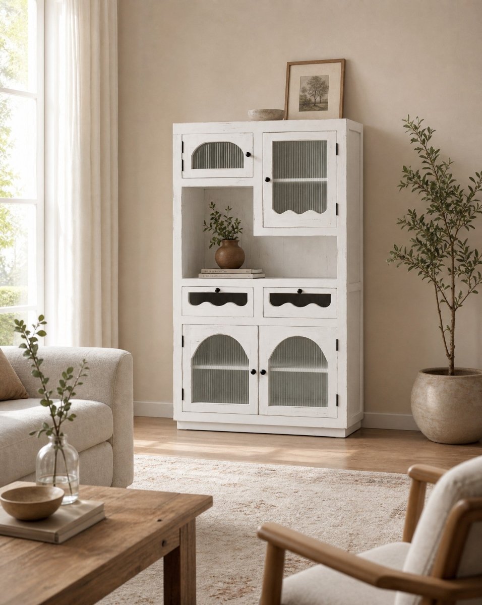 Solvella White Glass Door Kitchen Cabinet - Art and craft furniture
