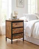 Steel Wood Three Drawer Nightstand Table - Art and craft furniture 