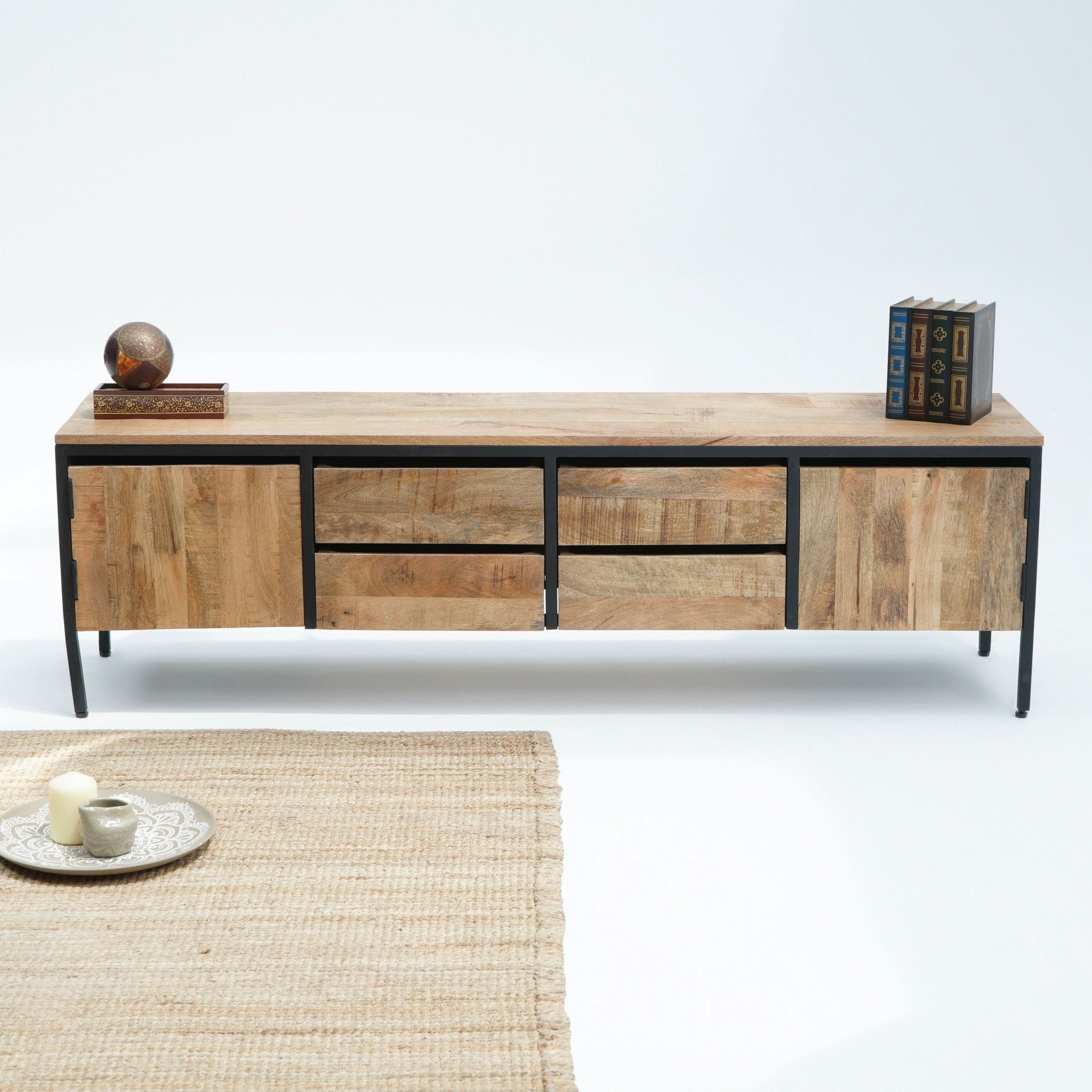 STEELWOOD FOUR DRAWER TWO DOOR TV STAND - Art and craft furniture