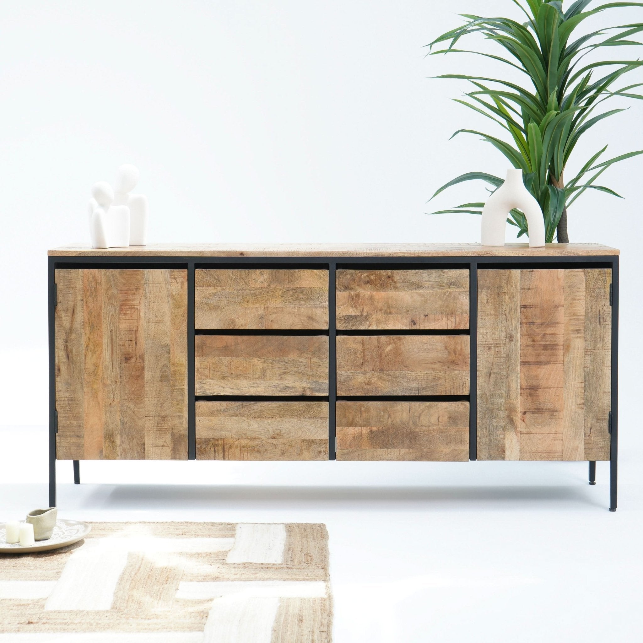 STEELWOOD SIX DRAWERS TWO DOOR INDUSTRIAL SIDEBOARD - Art and craft furniture