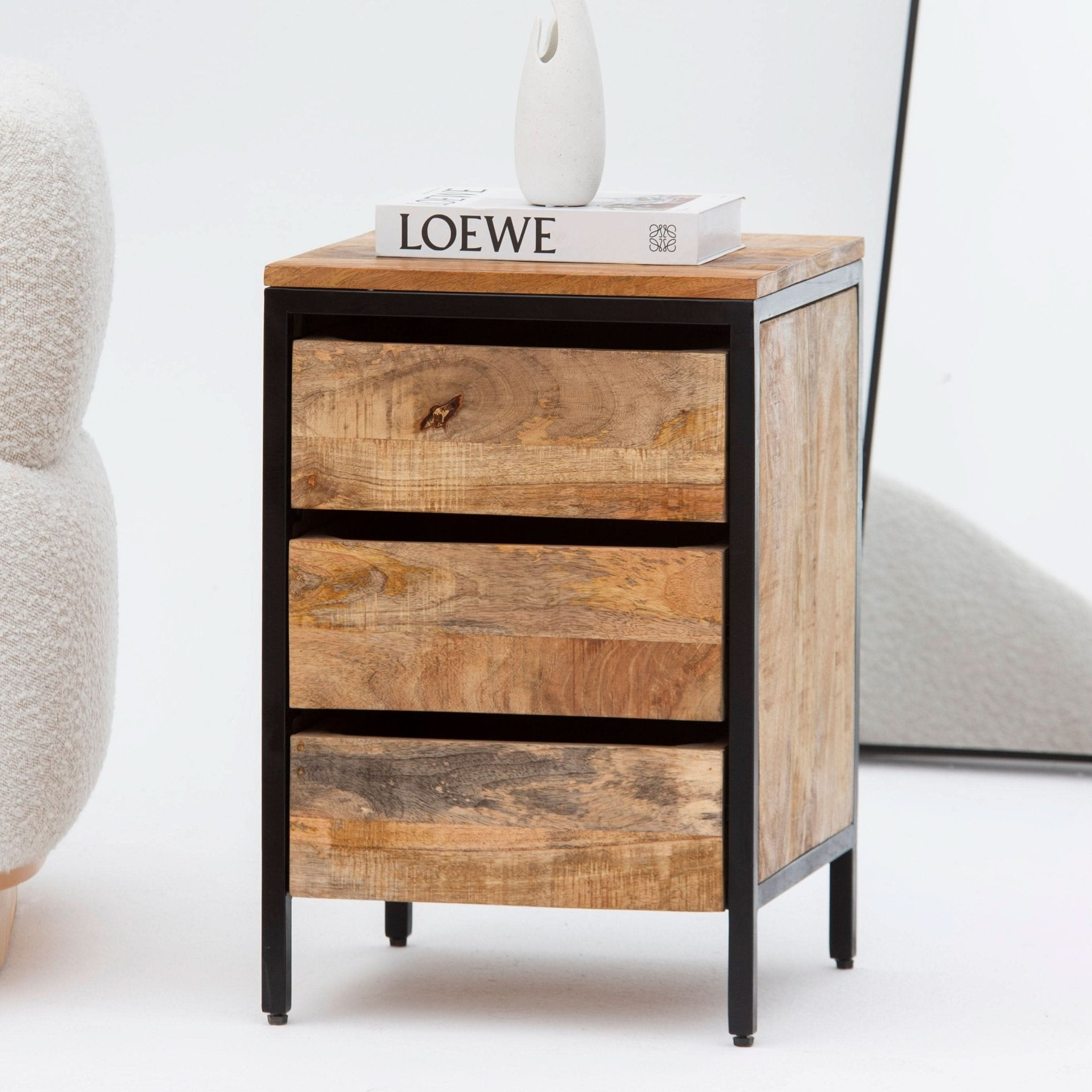 STEELWOOD THREE DRAWER NIGHTSTAND TABLE - Art and craft furniture