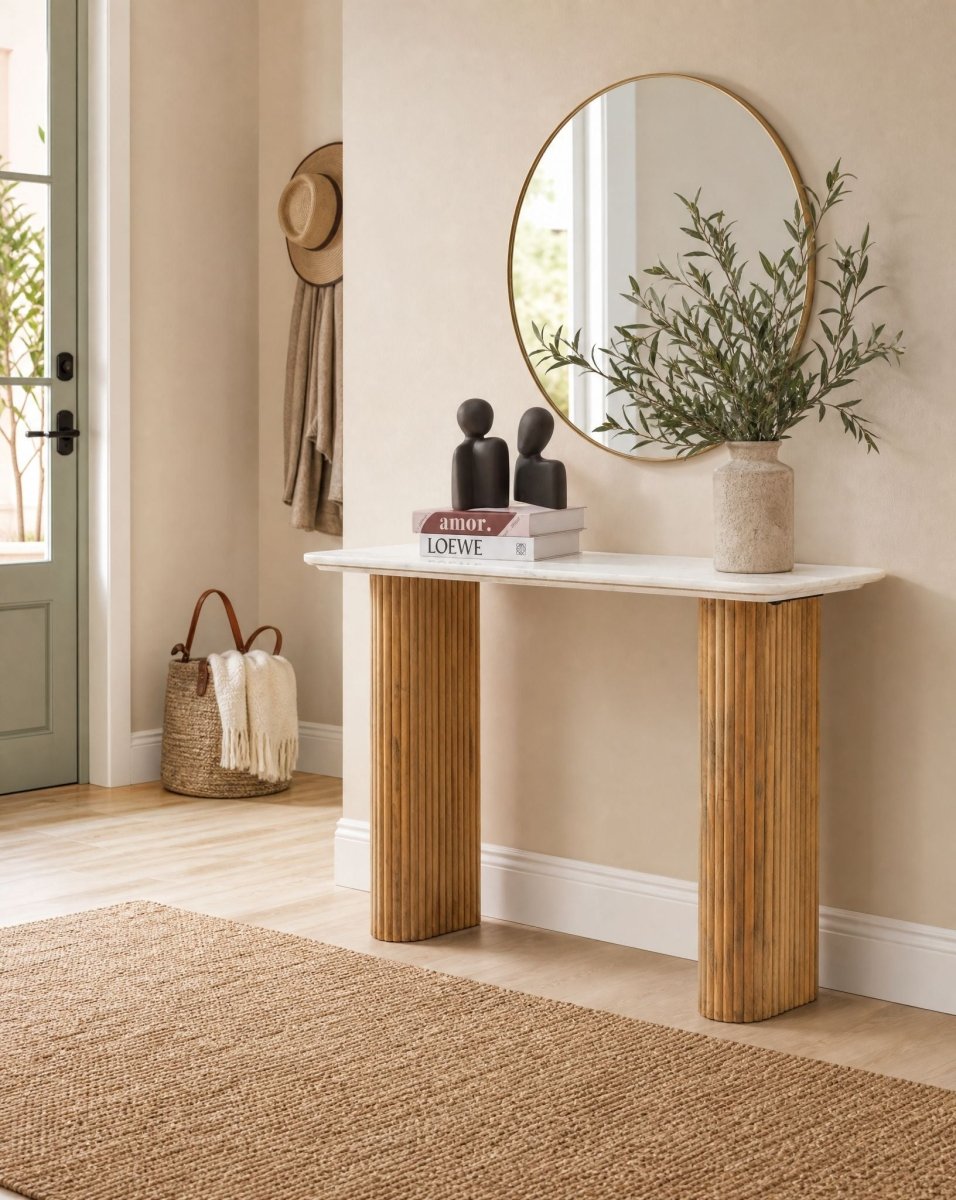 Stockholm Wooden Legs Marble Console Table - Art and craft furniture