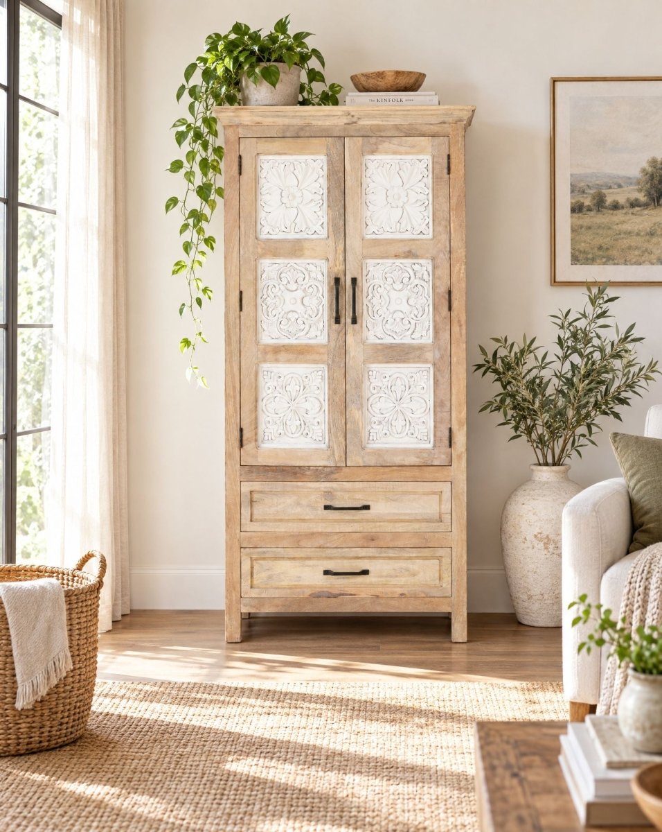 Swan Hill 2 Carved Door Cabinet - Art and craft furniture