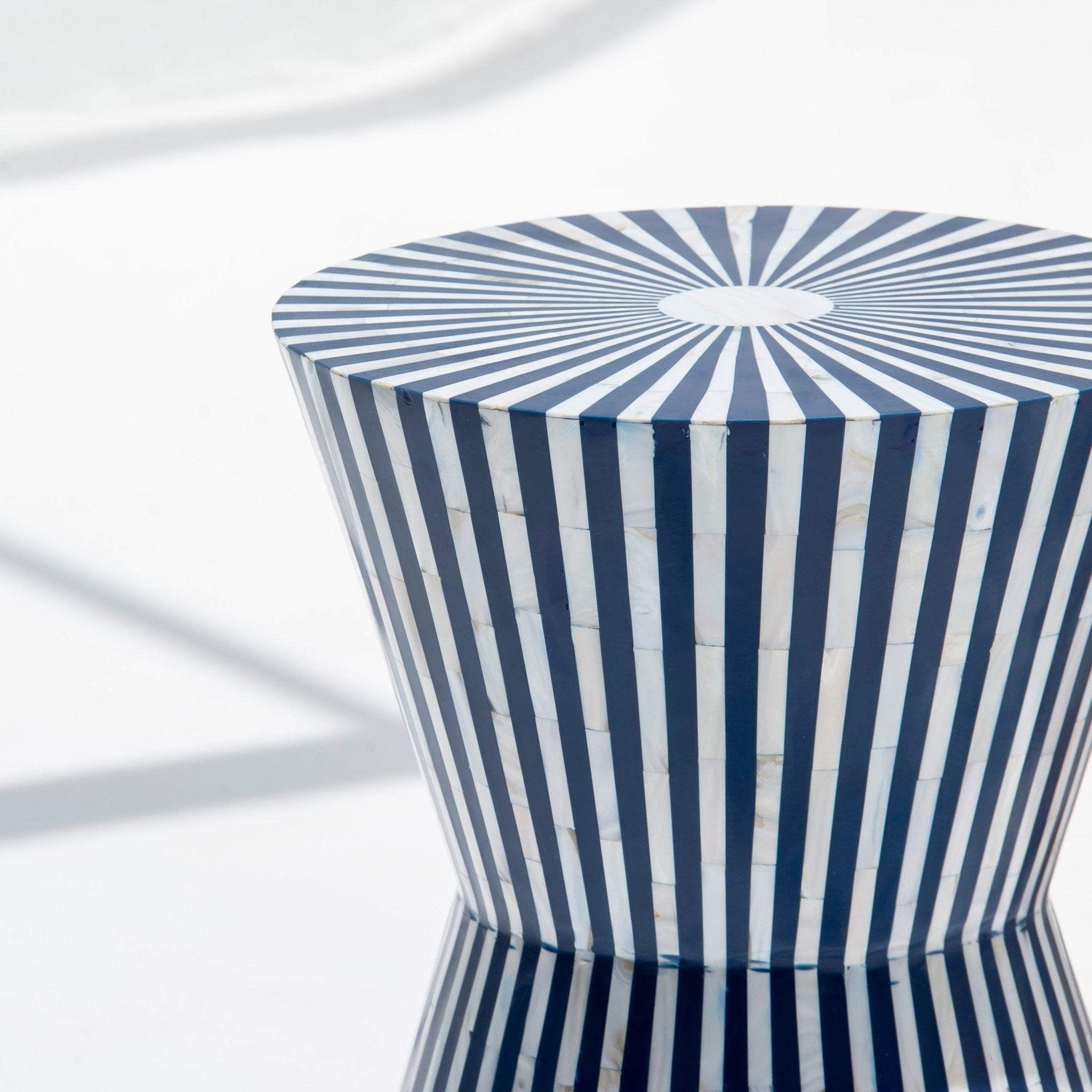 SYMMETRY-BLUE STRIPE MOTHER OF PEARL ROUND STOOL - Art and craft furniture